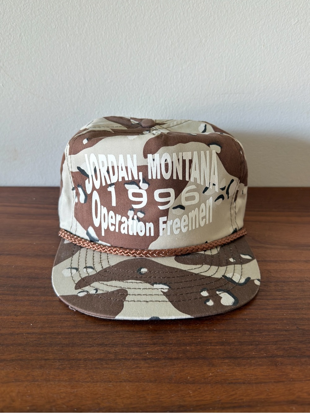 1996 Jordan Montana Operation Freeman Camo Military Rope Snapback Hat Vintage
